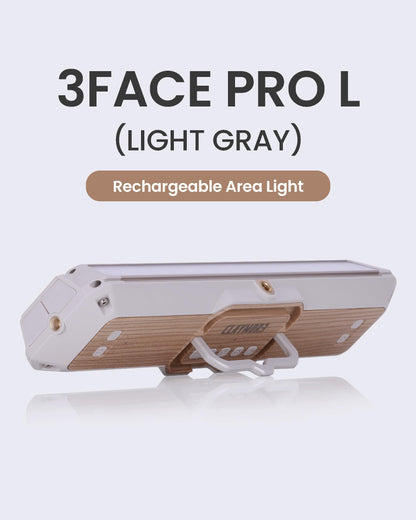 Claymore 3Face Pro L (Light Gray) - Rechargeable Surface Area Camping Light for Trucks, Overlanding, Tents, Canopies, Outdoor Events, Street Vendors, Work Lighting, Long-Lasting Battery, Hanging