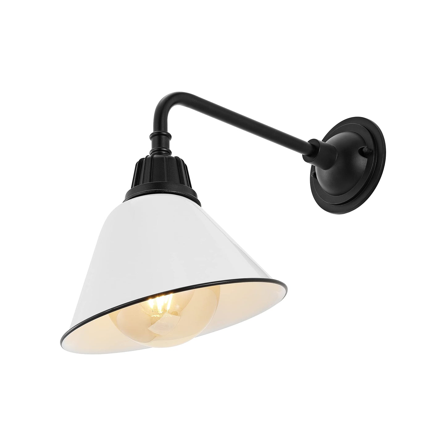 JONATHAN Y 9.63" White/Black 1-Light Farmhouse Outdoor Sconce, Industrial LED Wall Light, Gooseneck Arm Barn Lamp with Metal Bell Shade for Porch, Patio, Kitchen, LED Bulb Included JYL7612A