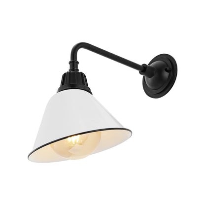JONATHAN Y 9.63" White/Black 1-Light Farmhouse Outdoor Sconce, Industrial LED Wall Light, Gooseneck Arm Barn Lamp with Metal Bell Shade for Porch, Patio, Kitchen, LED Bulb Included JYL7612A