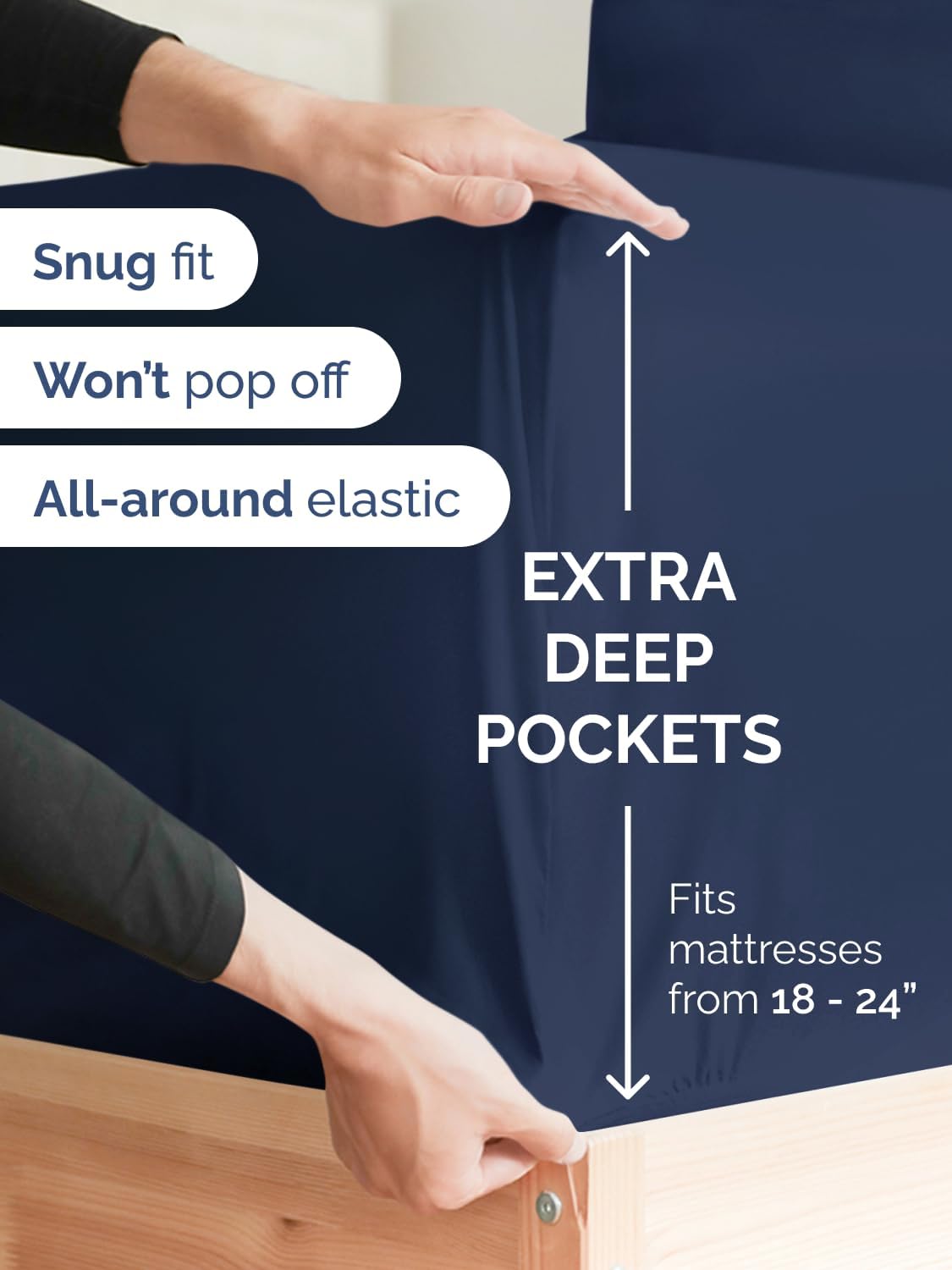 Skiennix Extra Deep Twin Sheet Set - 4-Piece Breathable Cooling Bedding - Soft, Wrinkle-Free Navy Blue