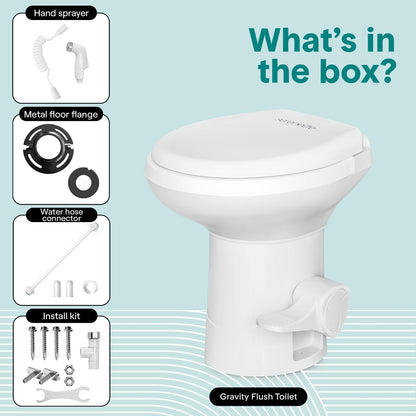 SereneLife RV Toilet - Small Camp Toilet with Foot Pedal and a Hand Sprayer, Leak-Proof, Odorless, Soft-Close Lid, Compact Water-Saving Design, Quick Installation, Perfect for RVs, Trailers, and Boats