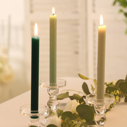 Efavormart 5 Pack 9" Mixed Sage Green Ribbed Unscented Taper Candles, Textured Ribbon Wax with Cotton Wick for Modern Centerpieces and Home Decor