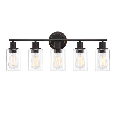 Faymart Lighting 5-Light Bathroom Vanity Light - Oil Rubbed Bronze, Glass & Metal Sconce for Above Mirror or Kitchen Sink