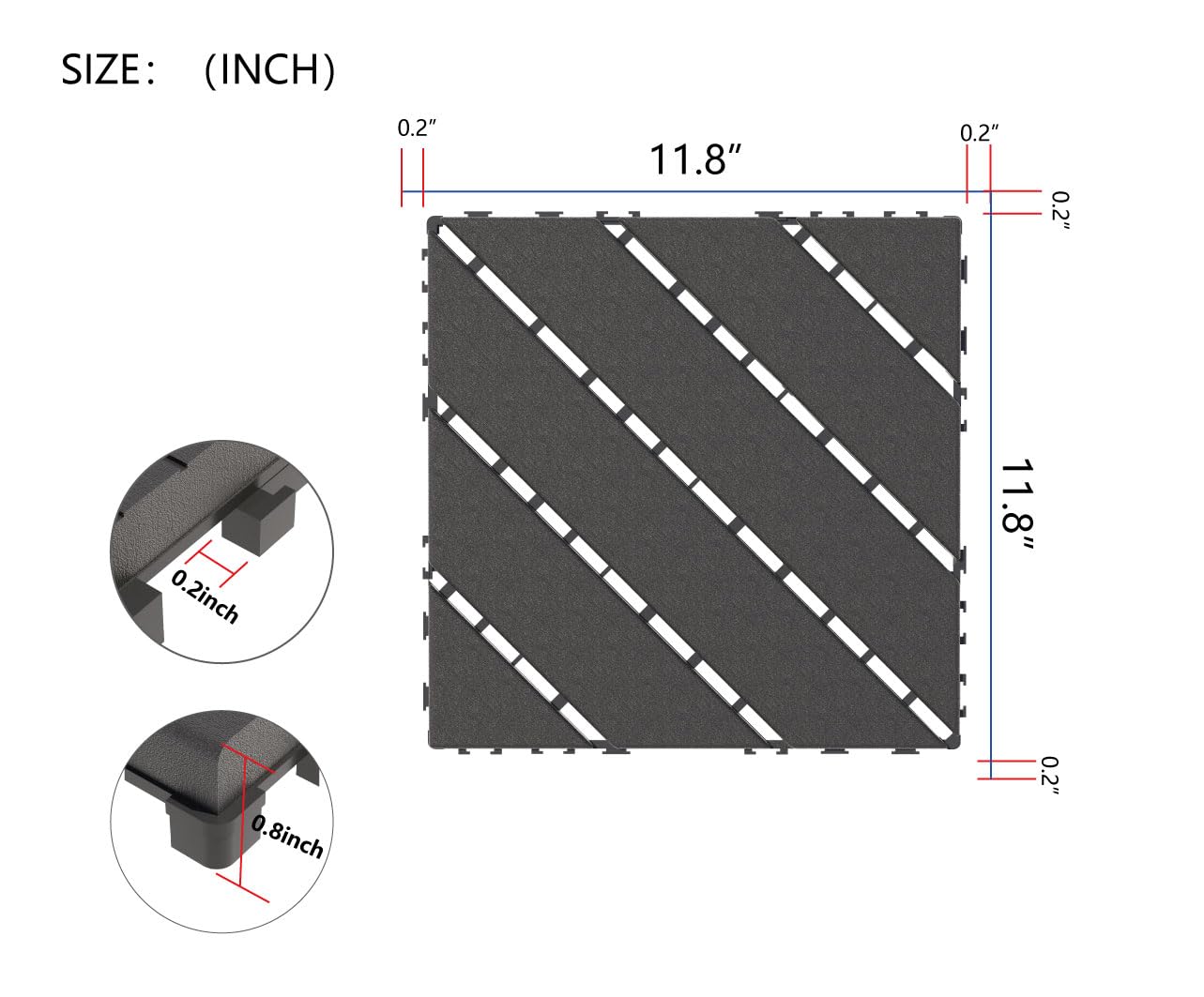 44-Pack Interlocking PP Deck Tiles, 12"x12"x 0.8" Waterproof Flooring, All-Weather Anti-Slip Patio Tiles for Indoor/Outdoor,Poolside, Garden, Balcony, Patio – Easy DIY Installation,Dark Gray C