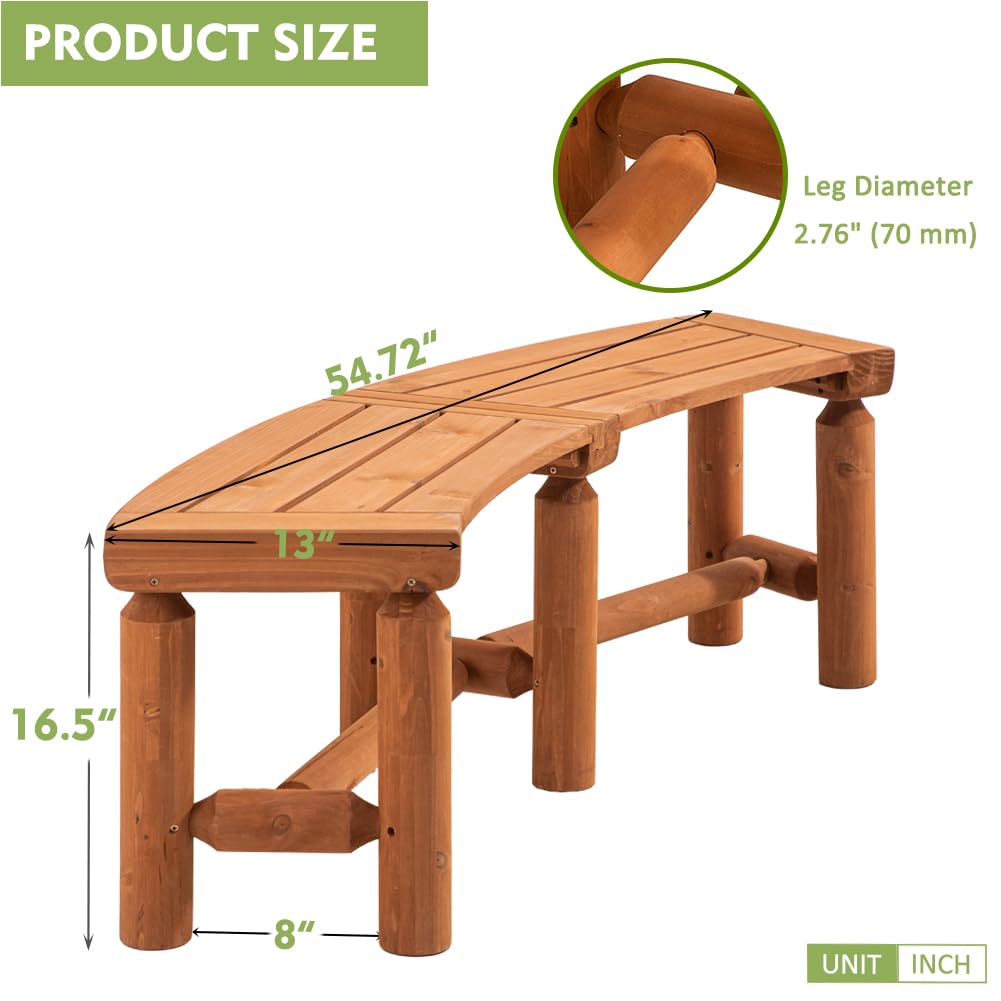 FORTUNO Outdoor Wooden Curved Backless Porch Bench Rustic Style Cedar/Fir Wood Log Fire Pit Bench for Patio Garden Deck and Backyard, 40"-54" W×13" D×16.5" H, Brown, 2 Packs