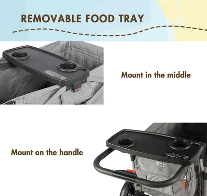 Busy Bee Foldable Wagon Stroller for 2 Kids, Push Pull Collapsible Kids Wagon with Adjustable Handle Bar, Removable Canopy, 5-Point Harness, Shock-Absorbing Wheels, Grey