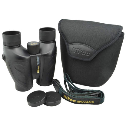 Nikon Travelite 12x25 Binoculars (7279) Travel Bundle - Black With Lens Pen, Carry Case, and Lens Cloth - High Powered Compact for Adults - Bird Watching, Hunting, Hiking