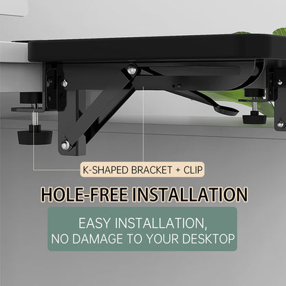 Sisyphy Ergonomics Desk Extender Tray, 11.8x5.9" Punch-Free Clamp on, Foldable Keyboard Drawer Tray, Table Mount Arm Wrist Rest Shelf, Computer Elbow Arm Support