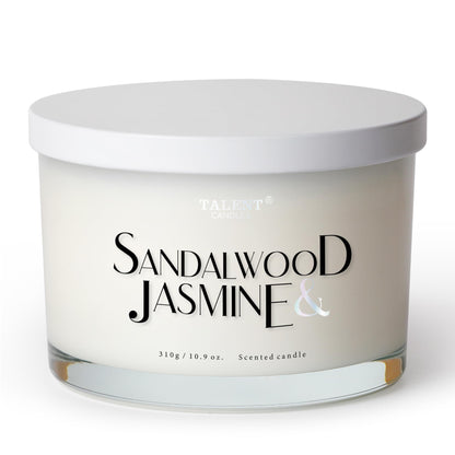 Scented Candle, Talent Candles for Home Scented, 3 Wicks Soy Candles, Candle Gifts for Women & Men, Contemporary Jar Candles, 25 hrs Burn, 10.9oz Sandalwood & Jasmine, TCGG8100A