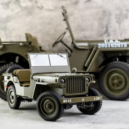 FMS Rochobby RC Car 112 1941 MB Scaler Willys Jeep Remote Control Crawler Military Truck 4x4 Offroad Vehicle with Transmitter Battery and Charger Small RC12001RTR Hunter Green