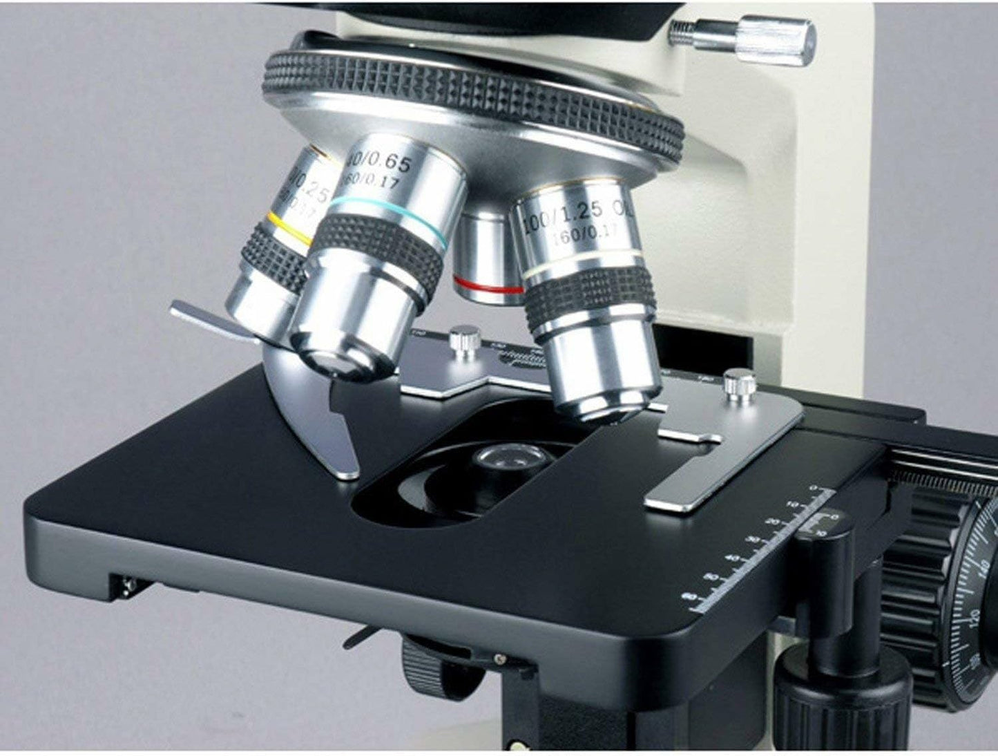 AmScope T490A-PCT Compound Trinocular Microscope with Phase-Contrast Turret, WF10x and WF16x Eyepieces, 40X-1600X Magnification, Brightfield/Darkfield, Halogen Illumination, Abbe Condenser, Double-Layer Mechanical Stage, Sliding Head, High-Resolution Opti