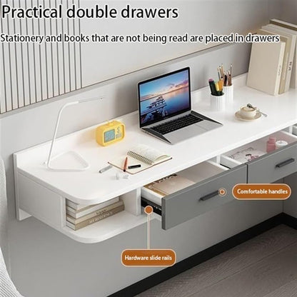 Sxlawesom Wall Mounted Desk, Floating Vanity Makeup Table with Drawer, Space-Saving Wall Organizer Computer Desk for Home Office(Natural Gray,80x40x25cm)
