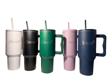 Jhonawil 40 Oz Tumbler with Handle and Straw Lid Cup Holder Friendly Insulated Stainless Steel Travel Mug with Spanish Slogan (Purple)