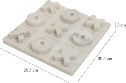 Marble Tic Tac Toe Game Board X and O Game Set for Birthday Gift to Students and Adults Medium White