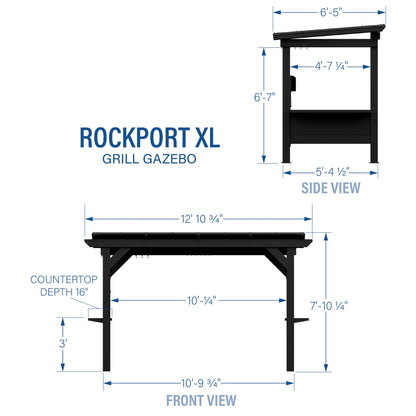Backyard Discovery Rockport XL 12' x 6' Galvanized Steel BBQ Grill Gazebo Pavilion with Hardtop Steel Roof, Bar Tops, Powerport, Snow Support, Wind Resistance, Cook Station for Outdoor Patio or Deck