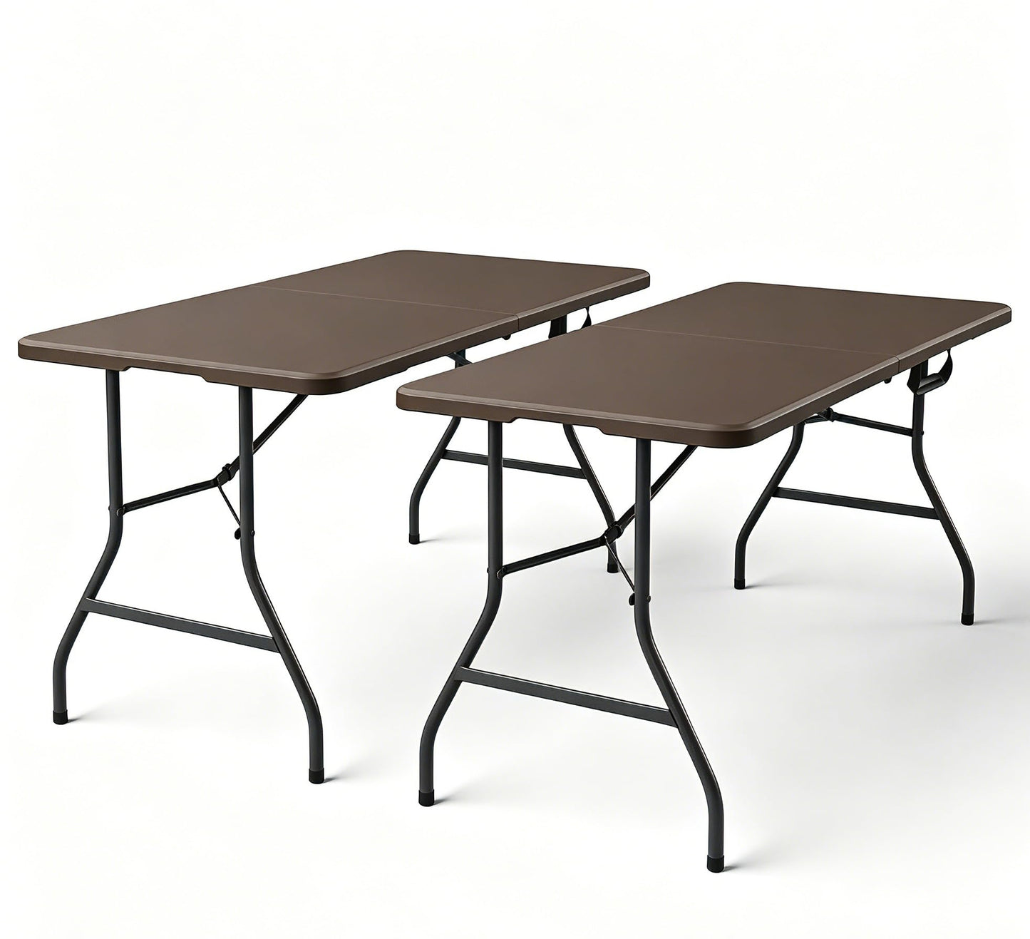 2 Pack 5ft Folding Table, Foldable Picnic Table with Carrying Handle, Heavy Duty Fold-in-Half Portable Table for Weddings, Camping, RV Travel, Parties, and Indoor Use, Easy to Fold and Store, Brown