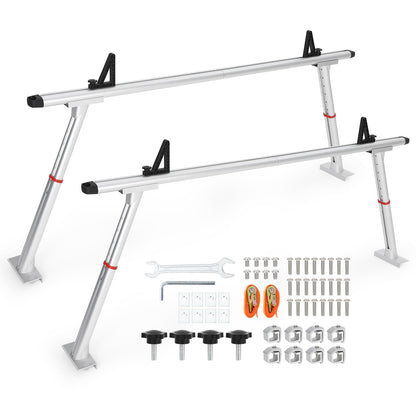 Heavy-Duty 800 LBS Aluminum Truck Ladder Rack, Adjustable 35.4–71 in Pickup Bed Cargo System with Drilling Mount for Lumber, Kayak, Surfboard & Work Equipment - Silver