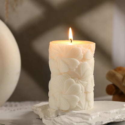 Threlaco Flower Pillar Candle Sculptured Ribbed Pillar Candle 3.8 x 2.6 inch Handmade Soy Wax Aesthetic for Wedding Gift Birthday Spa Yoga Home Party Decor