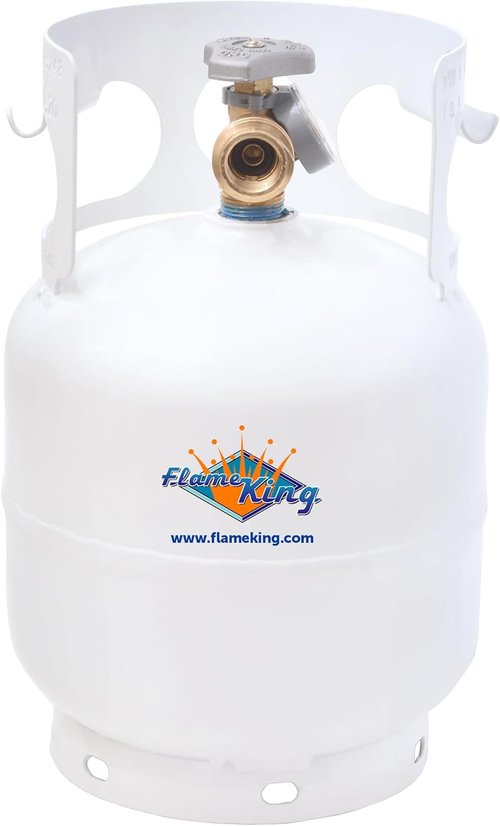 Flame King 5lb Steel Propane Tank Cylinder - Gauge & OPD Valves for Grills, BBQs & Camping | White