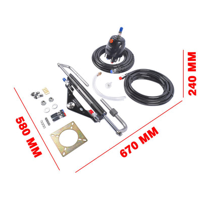 GELUOXI 150HP Marine Outboard Hydraulic Steering Kit with Dual-Lock Cylinder, High-Pressure Pump (6.9mpa/1000psi), 2X 20ft Durable Nylon Hose (5/16") for Single-Engine Boats