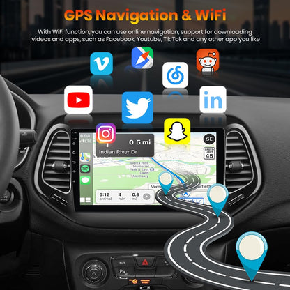 AWESAFE Android 13 Car Stereo for Jeep Compass 2017 2018 2019 2020, 10" Touchscreen Radio for Jeep Compass with Wireless CarPlay&Android Auto, GPS Navigation WiFi AM FM - 2GB+64GB