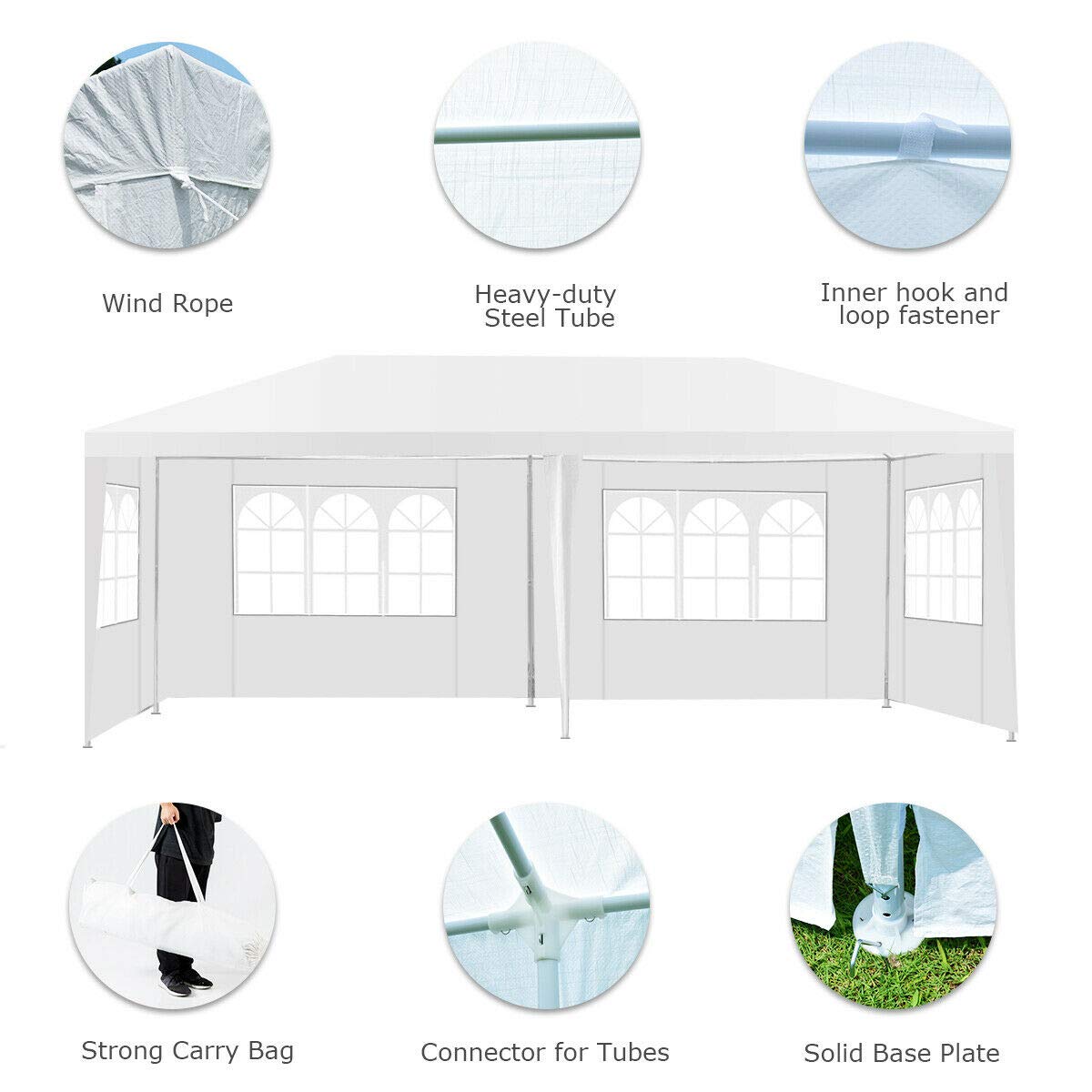 Tangkula Outdoor 10 x 20 Feet Canopy Tent, Party Wedding Tent with Removable Walls, Portable Canopy Shelter Gazebo Pavilion for Event, Backyard, White Tent w/Carry Bag (4 Sidewalls)