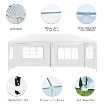 Tangkula Outdoor 10 x 20 Feet Canopy Tent, Party Wedding Tent with Removable Walls, Portable Canopy Shelter Gazebo Pavilion for Event, Backyard, White Tent w/Carry Bag (4 Sidewalls)