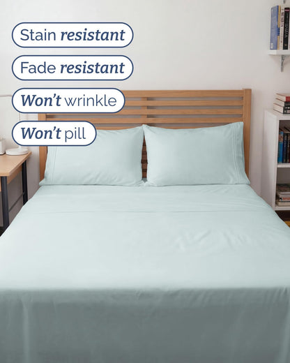 Skiennix Full XL Bed Sheet Set - Soft, Breathable & Cooling 4-Piece Luxury Bedding - Ice Blue, Deep Pockets
