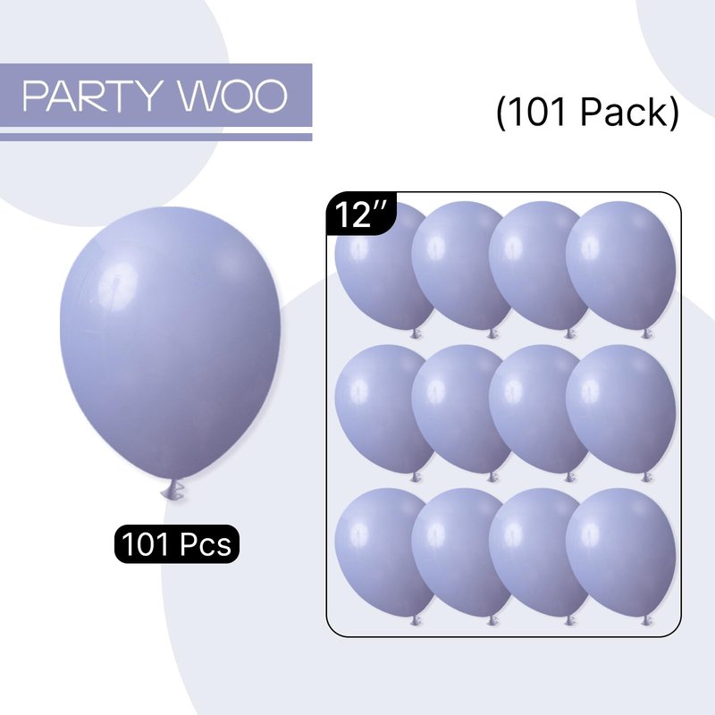 PartyWoo Dusty Blue Balloons 101pcs 12 Inch Boho Dusty Purple Muted Lavender Latex Balloons for Boy Baby Shower Anniversary Bachelorette Graduation Engagement Birthday Party Decorations Blue-F16