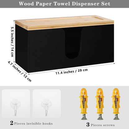 TURSTIN Wood Paper Towel Dispenser Folded Paper Towel Holder with Lid for Countertop and Wall Mounted, Wall Mount Napkin Holders for Home. Bathroom, Kitchen, White
