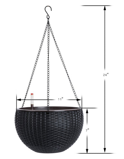 Vencer 11 Inch Round Resin Self Watering Hanging Basket,Water Indicator,Modern Decorative Planter Pot for All House Plants,Black,VF-050B