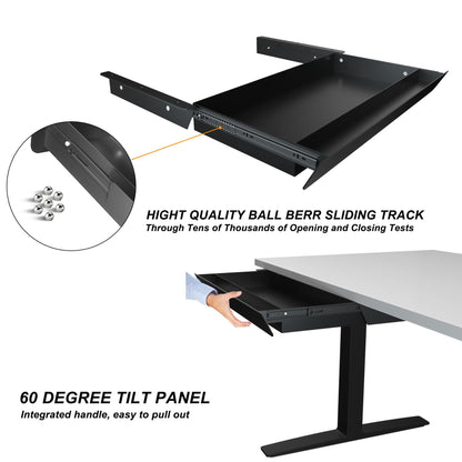 Gaxomo Large Under Desk Mounted Sliding Drawer with Pencil Tray and 60 Degree Tilt Panel to Pull Out, 22'' Long & 13'' deep Large Storage Organizer for Sit Stand Workstation