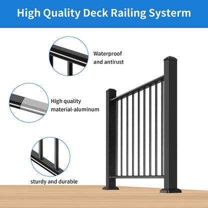 Bobolish 42" H x 4 ft. W Aluminum Porch & Deck Railing Kit, Upgrade Guardrail System with Textured Black AAMA 2604 Powder-Coat Finish for Outdoor Decks, Porches & Balconies (1 Panel)