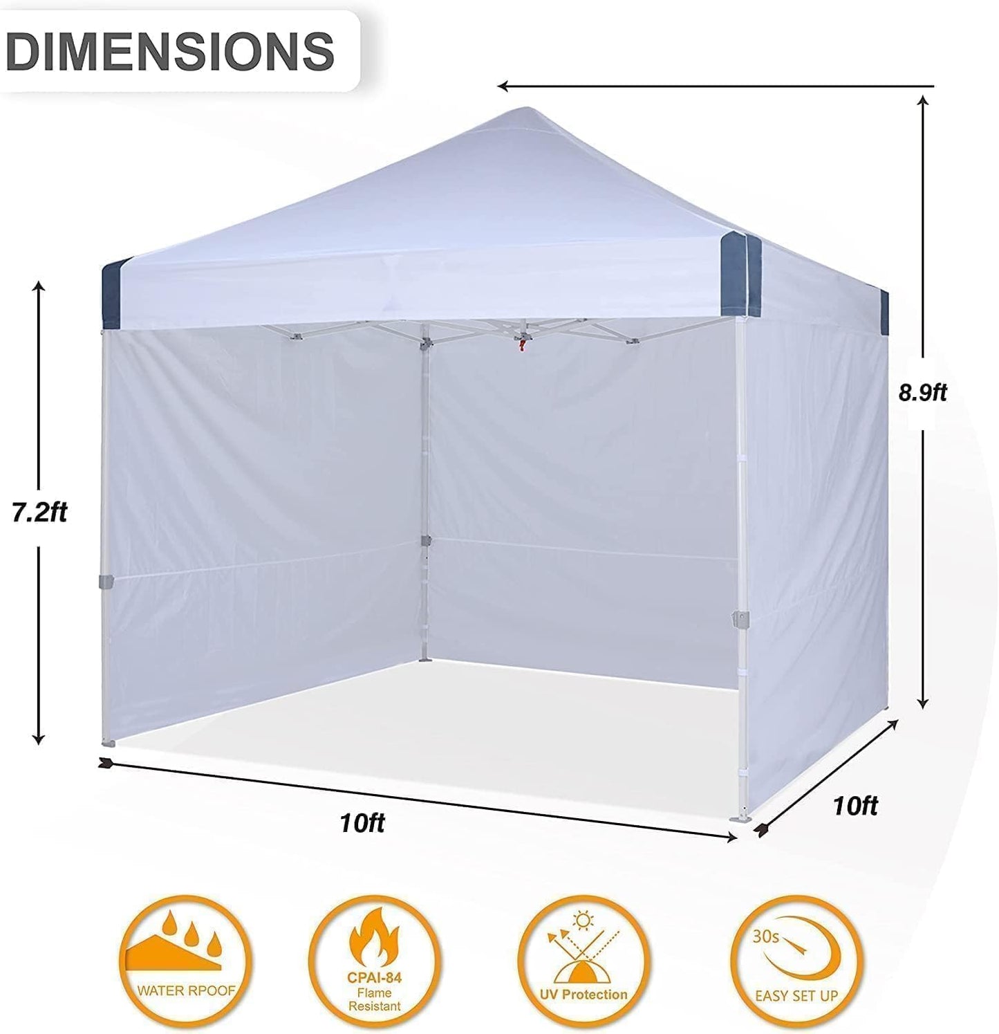 OUTDOOR WIND 10x10 Pop Up Canopy Tent with Sidewalls, Heavy Duty Commercial Instant Tent with Sand Bags for Deck, Party, Camping, Backyard, Playground, White