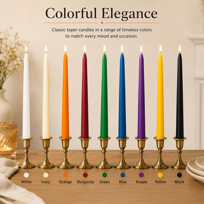 Dinil Orange Taper Candles - 10 Inch Unscented Dripless Smokeless Candlesticks Set of 12 | Perfect for Fall, Halloween, Thanksgiving, Dinner, Wedding and Party Decoration