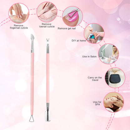 Makartt Cuticle Trimmer with Cuticle Pusher, Silver Nail Trimmer Nail Care Manicure and Pedicure Kit with Stainless Steel Cuticle Nipper and Dual End Nail Pushers for Home Salon Use (Pack of 3 PCS)