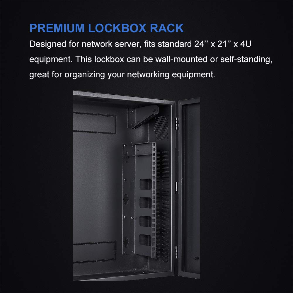 Kenuco Heavy Duty 16 Gauge Steel DVR Security Lockbox and Swing Open Top 24'' x 21'' x 7'' - (Black)