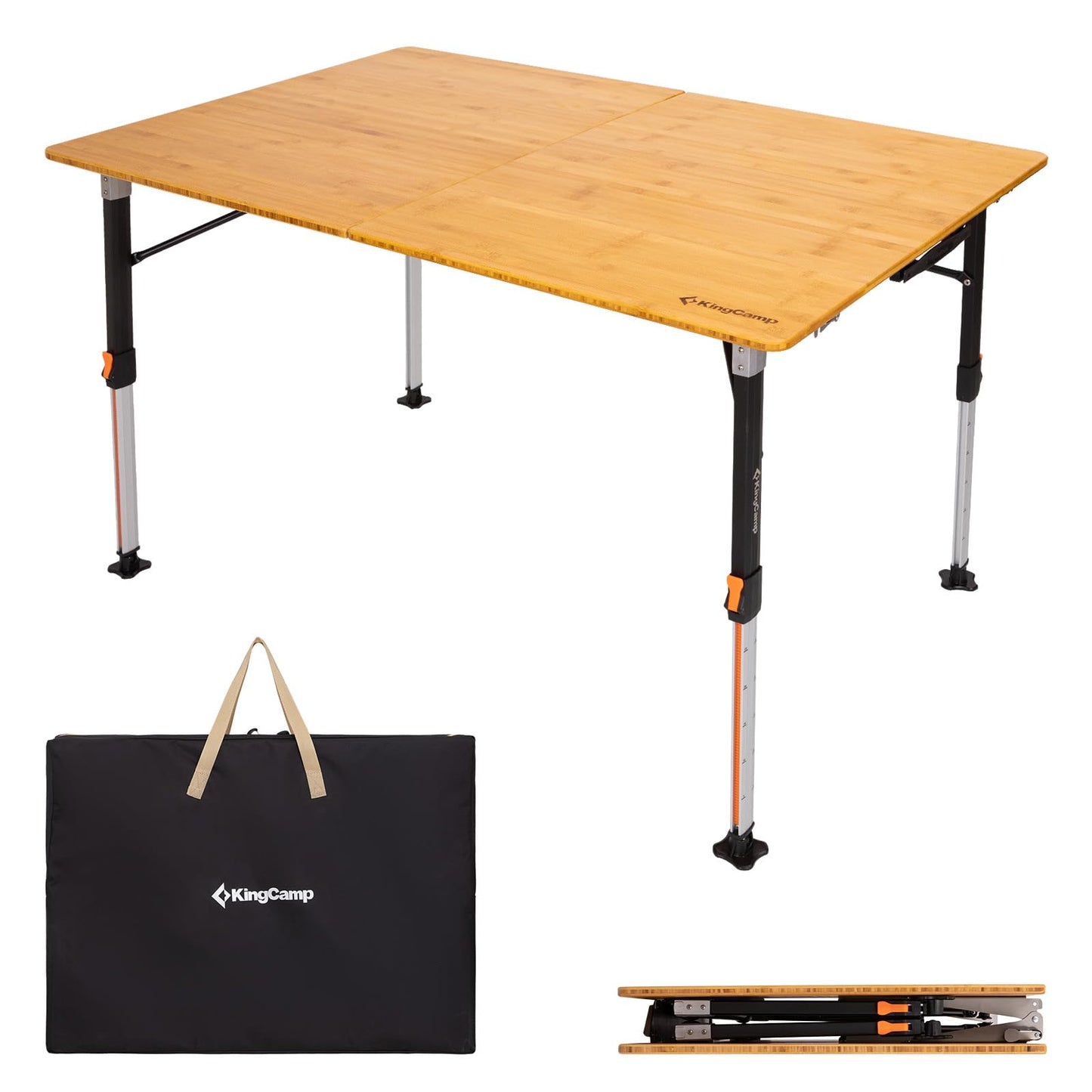 KingCamp Bamboo Folding Table, 2-Fold Camping Adjustable Height Portable Outdoor Lightweight & Compact Table with Aluminum Frame for RV Picnic BBQ