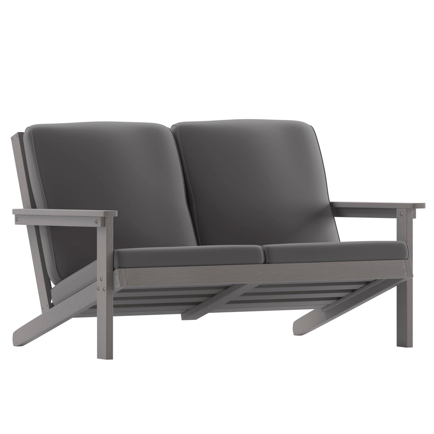 Flash Furniture Charlestown Adirondack Style Deep Seat Patio Loveseat with Cushions - Gray Poly Resin Frame - Gray All-Weather Cushions - Indoor/Outdoor