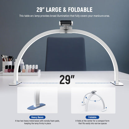 NEEWER 29in Half Moon Nail Light, 36W Foldable Arc Lamp with Phone Holder, Model HM02-D, White