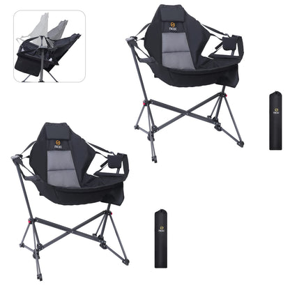Nice C Hammock Camping Chair, Outdoor Folding Rocker Lawn Chair, Portable Swinging Sports Rocket Chairs, High Back with Stand, Cup Holder, Side Pocket, Heavy Duty, Sport (2 Pack)