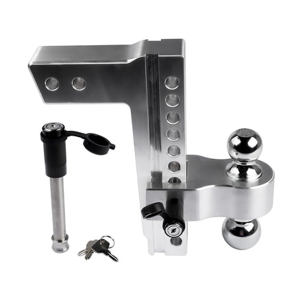 Lamerto Adjustable Trailer Hitch Ball Mount for 2.5-Inch Receiver, 10-Inch Drop/Rise Hitch 18500LBS, 2" and 2-5/16" Balls, with 2 latches Locks, Silver