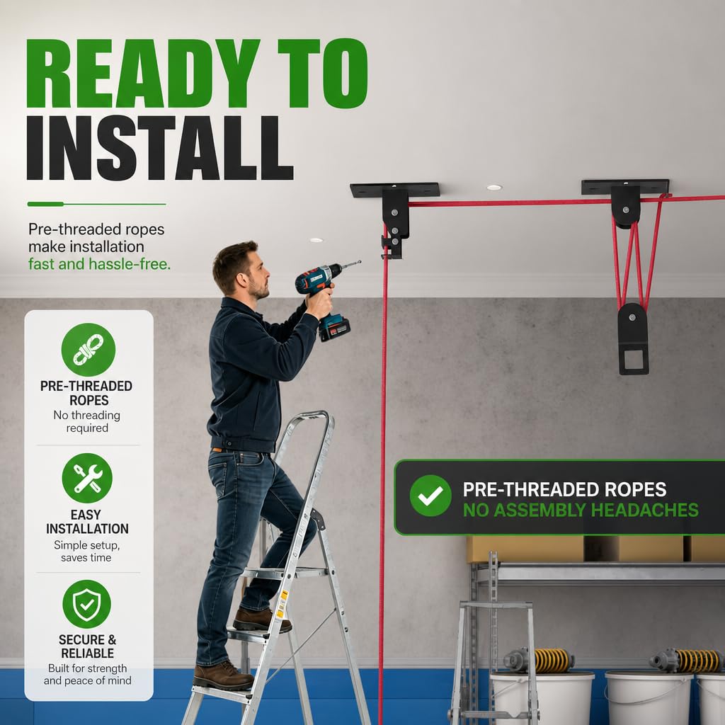 TRUSOON 2026 Heavy Duty Elite Canoe Hoist for Garage Ceiling, Kayak Storage Lift Pulley System with Safety Straps for Rooftop Tent, Holds up to 250 lbs Capacity, Fits 10-18 Foot Ceilings, Black