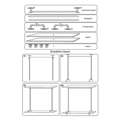 MBQQ Industrial Decorative Clothes Rack, Black Silver, Wood and Iron, 47.2"L x 63"H x 13.8"W