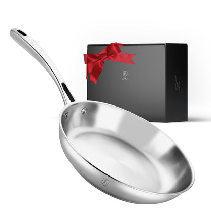 Lebof 12 Inch Stainless Steel Pan, 5-Ply Clad Base 800℉ Safe Stainless Steel Frying Pans for Even Heating, Premium Cookware for Induction, Gas,Electric&Oven
