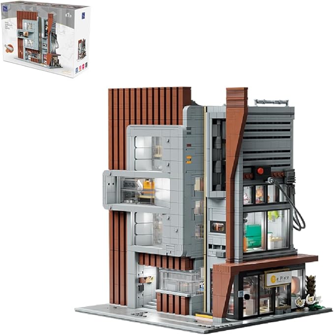 PANTASY Architecture Studio Building Set Korean MOC Artist Ohsojang Collaboration Modular 3-Story Modern Office with LED Lighting Urban Street Scene Brick Model with 5 Minifigures