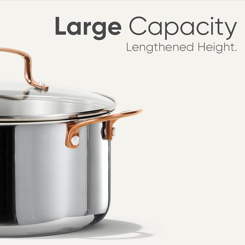 CAROTE 6 Qt Tri-Ply Stainless Steel Stockpot - Non-Toxic Soup Pot with Lid | Even Heating, Oven Safe, Compatible with Induction & Gas Cooktops, Silver