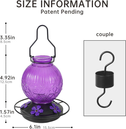 Skiennix Glass Hummingbird Feeder - 23oz Leak-Proof Outdoor Nectar Feeder with 5 Flower Ports | Purple Garden Decor Gift for Mom