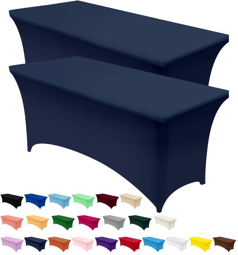 Utopia Kitchen Spandex Tablecloth 2 Pack [4FT, Navy Blue] Tight, Fitted, Washable and Wrinkle Resistant Stretch Table Cloth Rectangle Cover for Trade Show, Weddings & Parties [48Lx30Wx30H Inch]