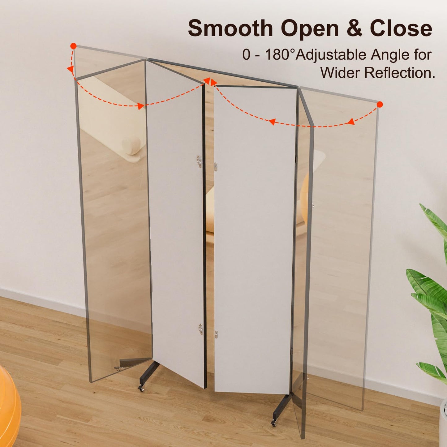 HDmuxel Full Length Mirror with 360° Wheels, 63" x 71" Foldable Floor Mirror with Nano-Tech Shatterproof Film - Ultra-Large Mobile Mirror for Home Gym, Dance Studio & Commercial Spaces (Sliver)